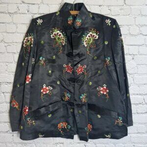 VTG Chinese Plum Blossoms‎ Silk Hand Embroidery Floral Jacket Black Sz Medium/38